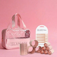 Glam Box Travel Bag Rose with Glam Thermal Velcro Roller Pink Large & Small & Rose Gold Flat Sectioning Clips Bundle