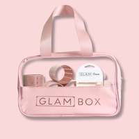 Glam Box Travel Bag Rose with Glam Thermal Velcro Roller Pink Large & Small & Rose Gold Flat Sectioning Clips Bundle