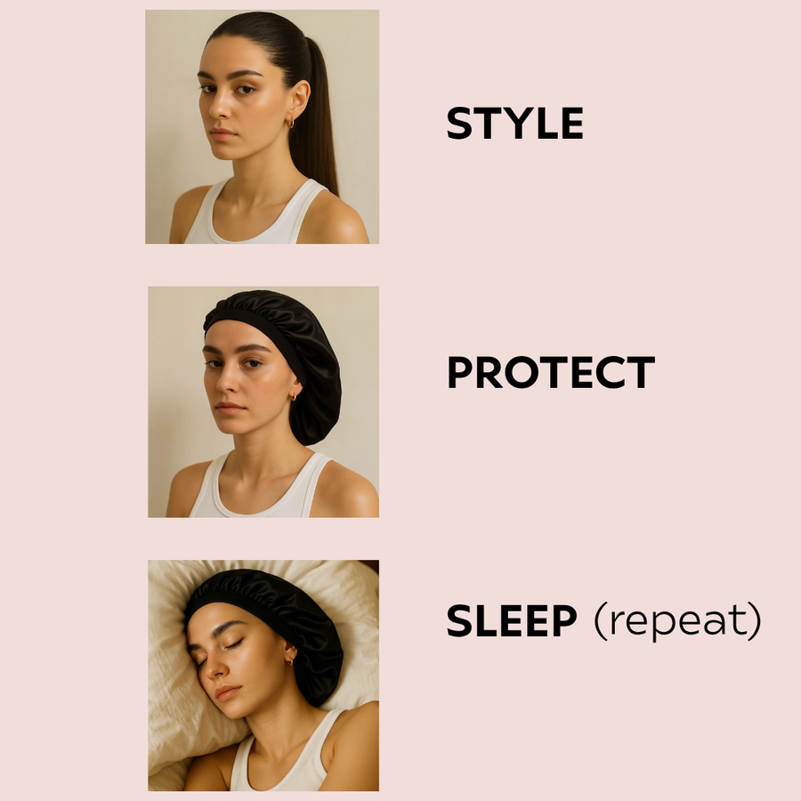 Glam Sleek Styler Brush Rose Gold & Black Sleep Bonnet Bestie Bundle