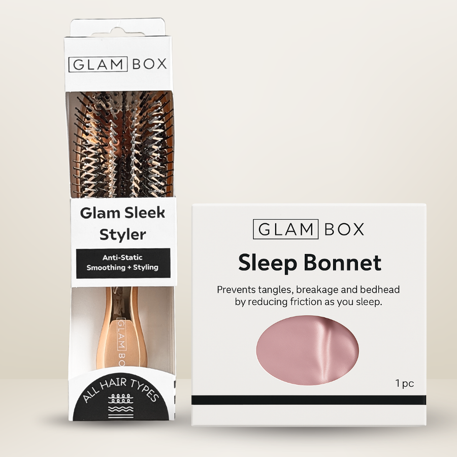 Glam Sleek Styler Brush Rose Gold & Pink Sleep Bonnet Bestie Bundle