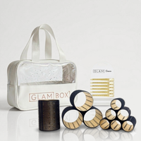 Glam Box Travel Bag Snow with Glam Thermal Velcro Roller Black Large & Small & Gold Flat Sectioning Clips Bundle