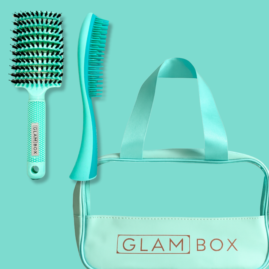 Glam Box Travel Bag Ocean with Mint Miracle & Teal Detangler Brush Bestie