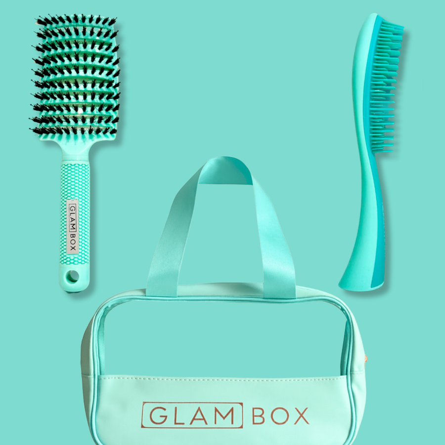Glam Box Travel Bag Ocean with Mint Miracle & Teal Detangler Brush Bestie