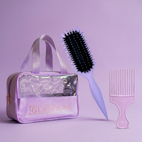 Glam Box Travel Bag Lavender with Lavender Curl Brush & Lilac Afro Comb Bestie