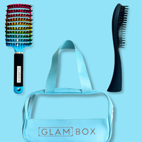 Glam Box Travel Bag Sky with Rainbow Miracle & Black Detangler Brush Bestie