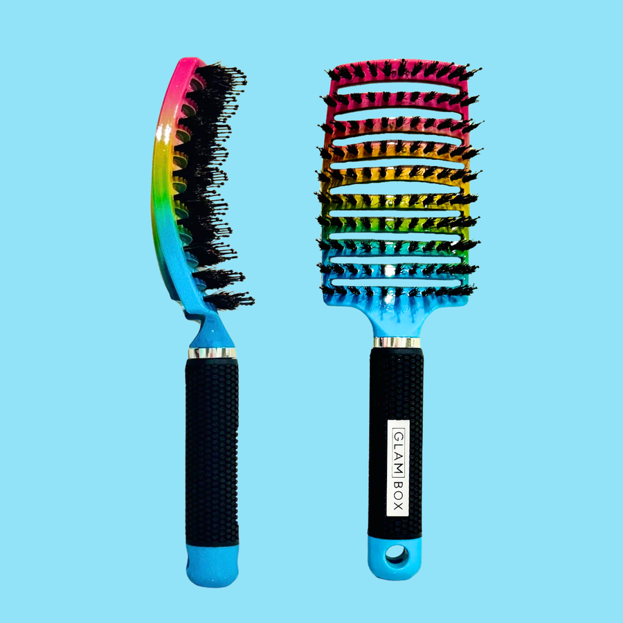 Glam Box Travel Bag Sky with Rainbow Miracle & Black Detangler Brush Bestie
