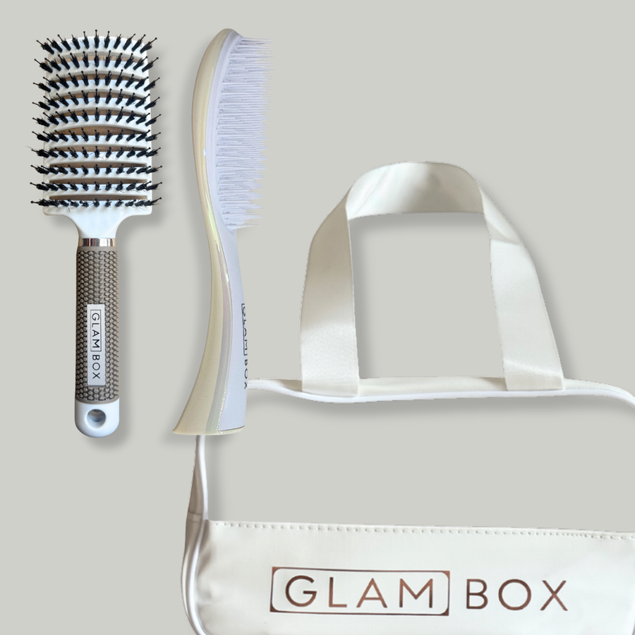 Glam Box Travel Bag Snow with Snow Miracle & Pearl Detangler Brush Bestie