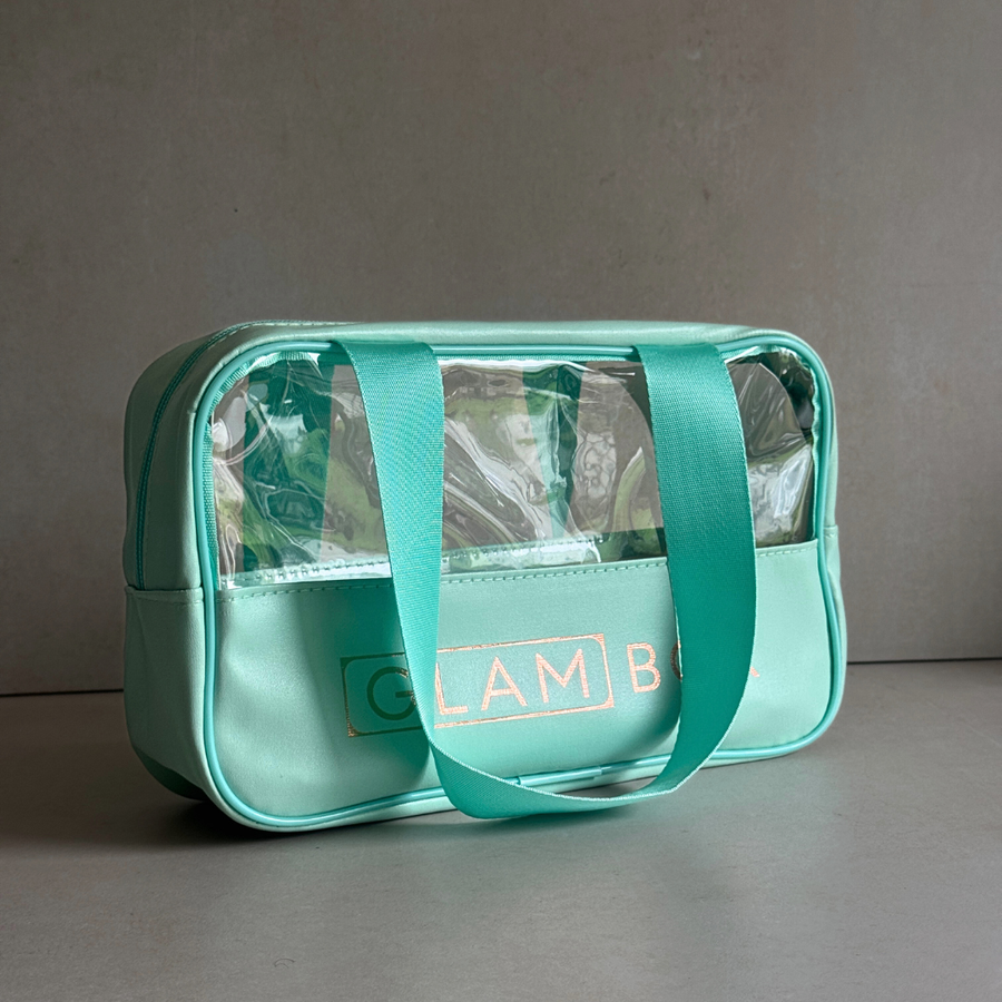 Glam Box Travel Bag Ocean with Mint Miracle & Teal Detangler Brush Bestie