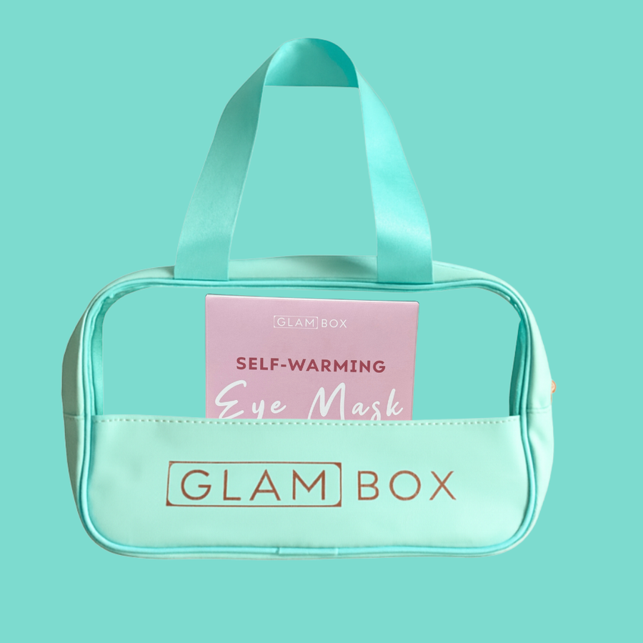 Glam Box Travel Bag Ocean & Self Warming Eye Mask Unscented Bestie Bundle