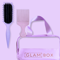 Glam Box Travel Bag Lavender with Lavender Curl Brush & Lilac Afro Comb Bestie