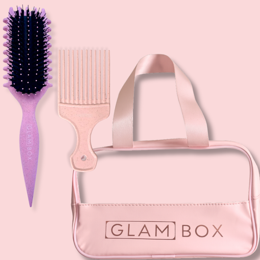 Glam Box Travel Bag Rose with Rose Curl Brush & Petal Afro Comb Bestie