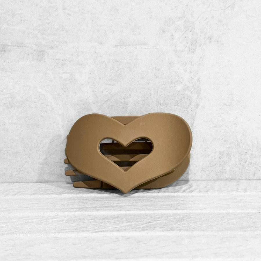 Glam Flat Claw Clip Large Heart Brunette