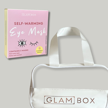 Glam Box Travel Bag Snow & Self Warming Eye Mask Chamomile Bestie Bundle