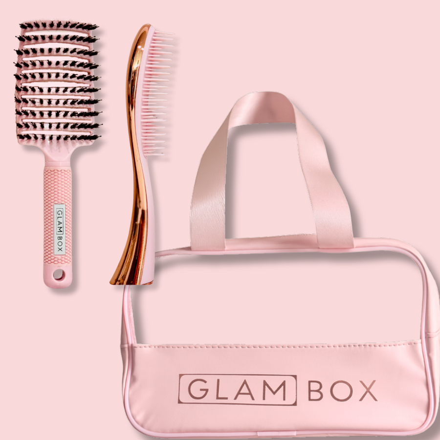 Glam Box Travel Bag Rose with Candy Miracle & Rose Gold Detangler Brush Bestie