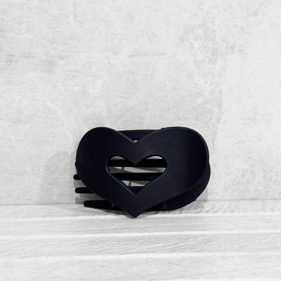 Glam Flat Claw Clip Large Heart Black