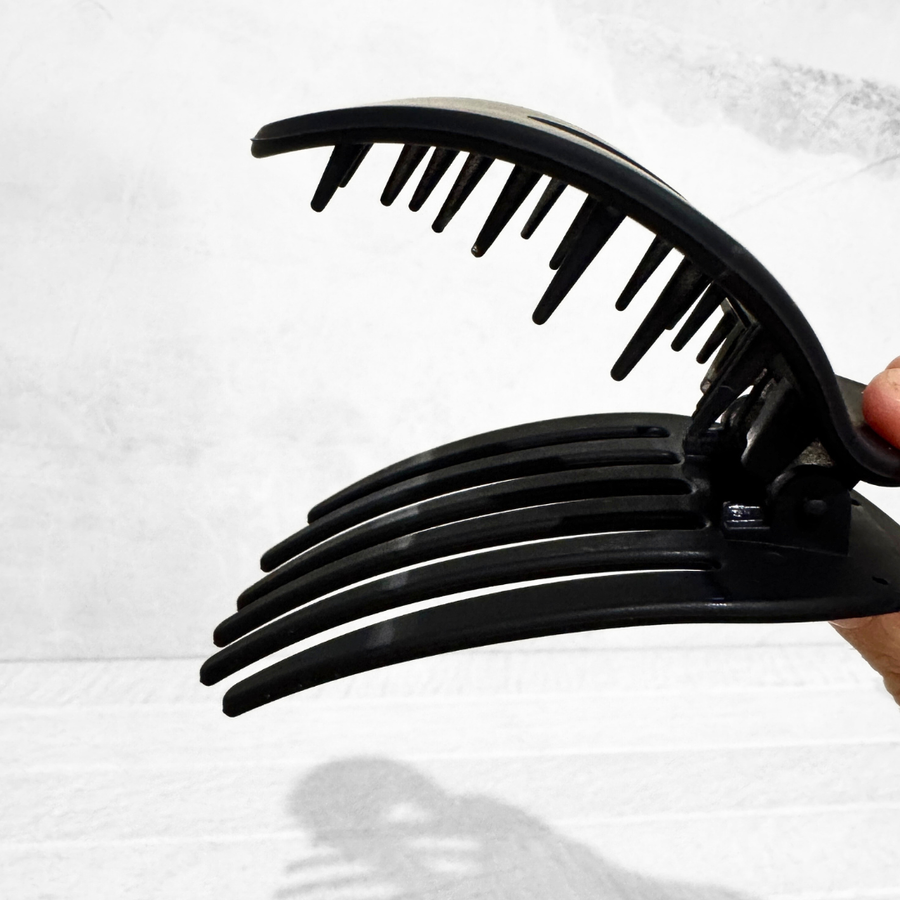 Glam Flat Claw Clip Large Heart Black