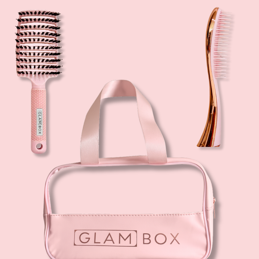 Glam Box Travel Bag Rose with Candy Miracle & Rose Gold Detangler Brush Bestie