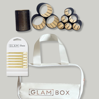 Glam Box Travel Bag Snow with Glam Thermal Velcro Roller Black Large & Small & Gold Flat Sectioning Clips Bundle