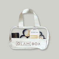 Glam Box Travel Bag Snow with Glam Thermal Velcro Roller Black Large & Small & Gold Flat Sectioning Clips Bundle
