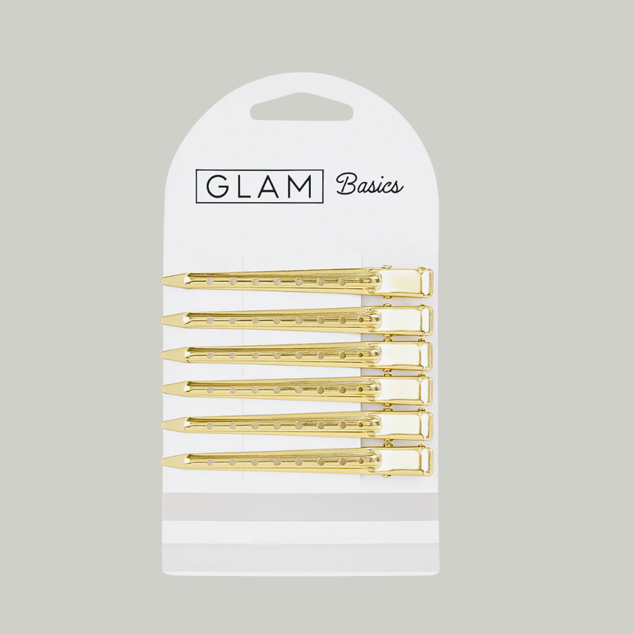 Glam Box Travel Bag Snow with Glam Thermal Velcro Roller Black Large & Small & Gold Flat Sectioning Clips Bundle