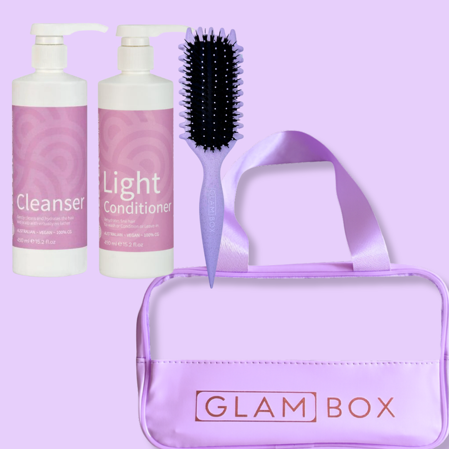 Clever Curl Cleanser & Light Conditioner 450ml & Lavender GB Travel Bag & Curl Brush BESTIE BUNDLE