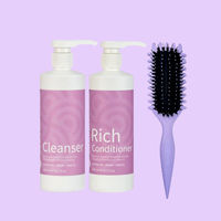 Clever Curl Cleanser & Rich Conditioner 450ml & Lavender GB Travel Bag & Curl Brush BESTIE BUNDLE