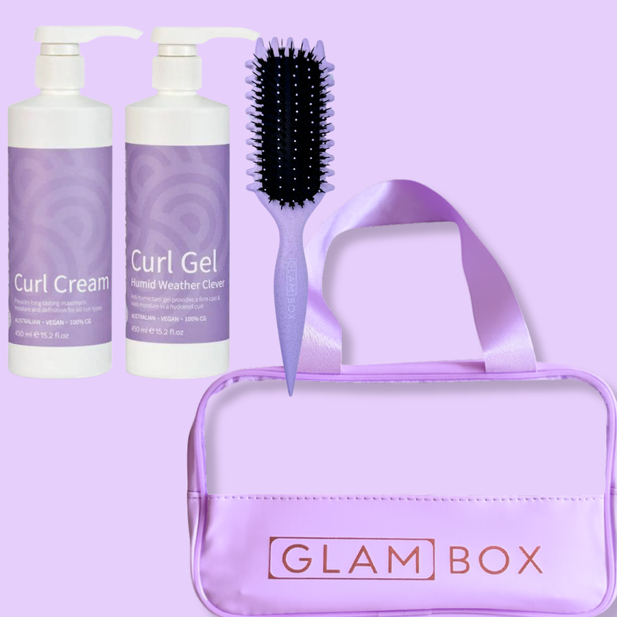 Clever Curl Curl Cream & Humid Weather Gel 450ml & GB Travel Bag & Curl Brush Lavender BESTIE BUNDLE