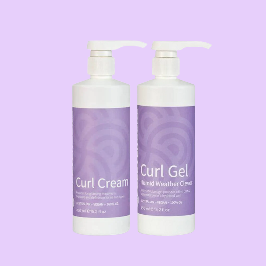 Clever Curl Curl Cream & Humid Weather Gel 450ml & GB Travel bag Lavender BESTIE BUNDLE