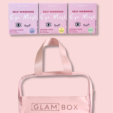Glam Box Travel Bag Rose & Self Warming Eye Mask Triple Bestie Bundle
