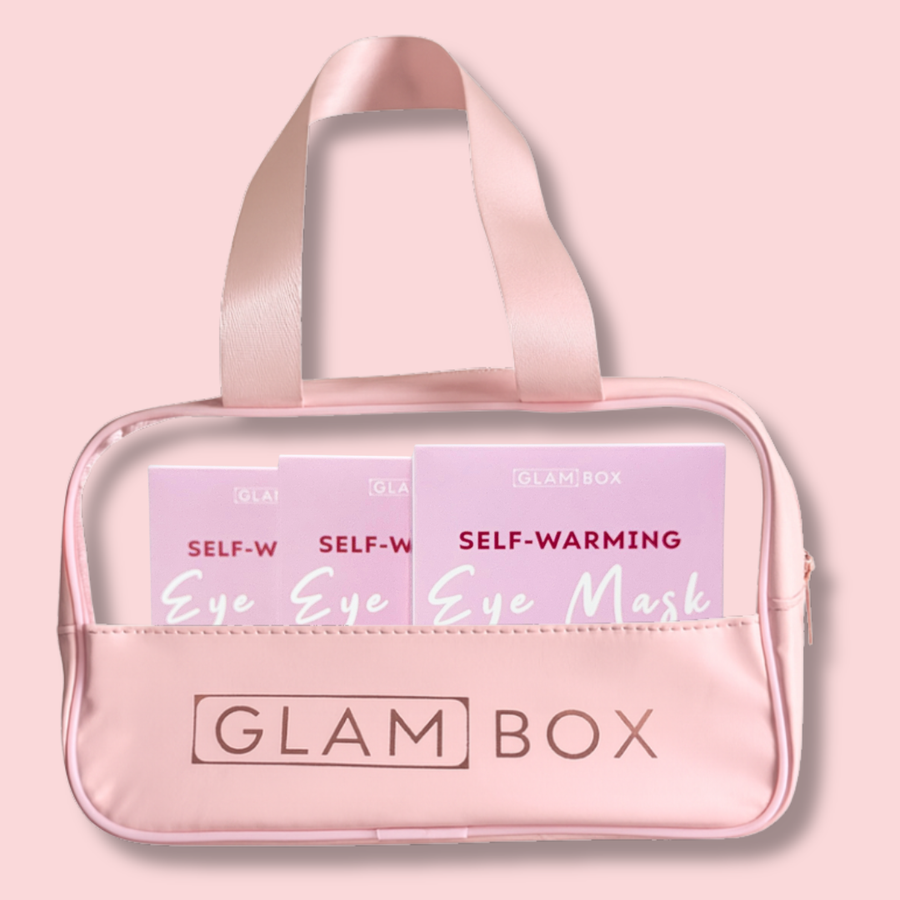 Glam Box Travel Bag Rose & Self Warming Eye Mask Triple Bestie Bundle