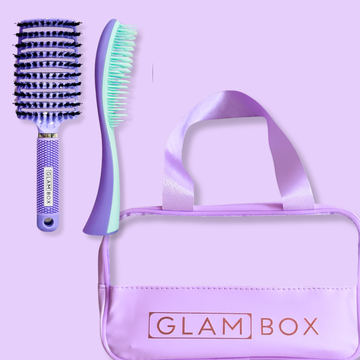 Glam Box Travel Bag Lavender with Miracle & Detangler Lilac Brush Bestie