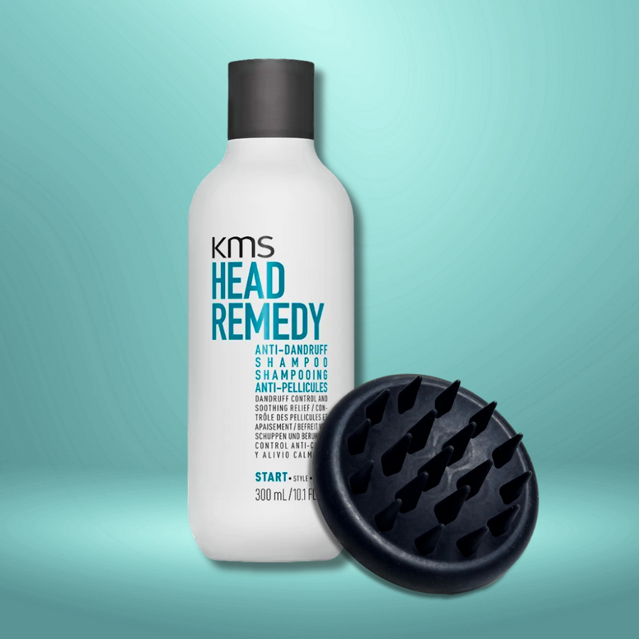 KMS Head Remedy Anti Dandruff Shampoo 300ml & Glam Box Shampoo Brush Bestie Bundle