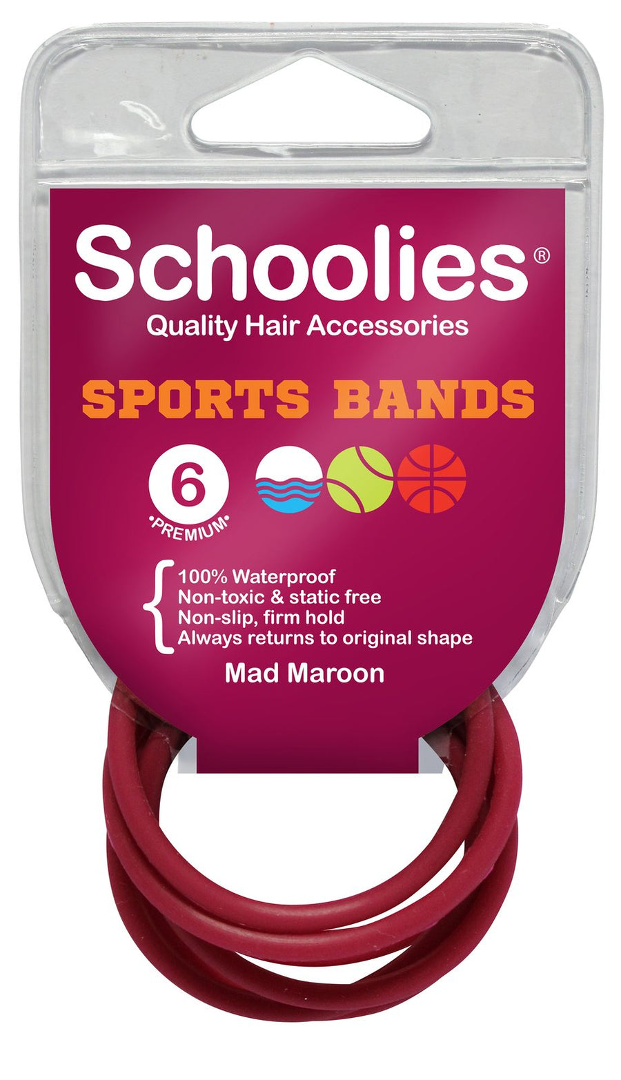 Schoolies Sports Bands 6pc Mad Maroon