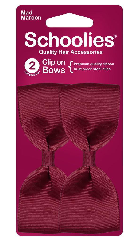 Schoolies Clip On Bows 2pc Mad Maroon