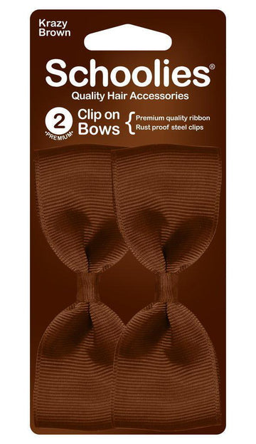 Schoolies Clip On Bows 2pc Krazy Brown