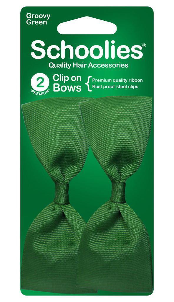 Schoolies Clip On Bows 2pc Groovy Green